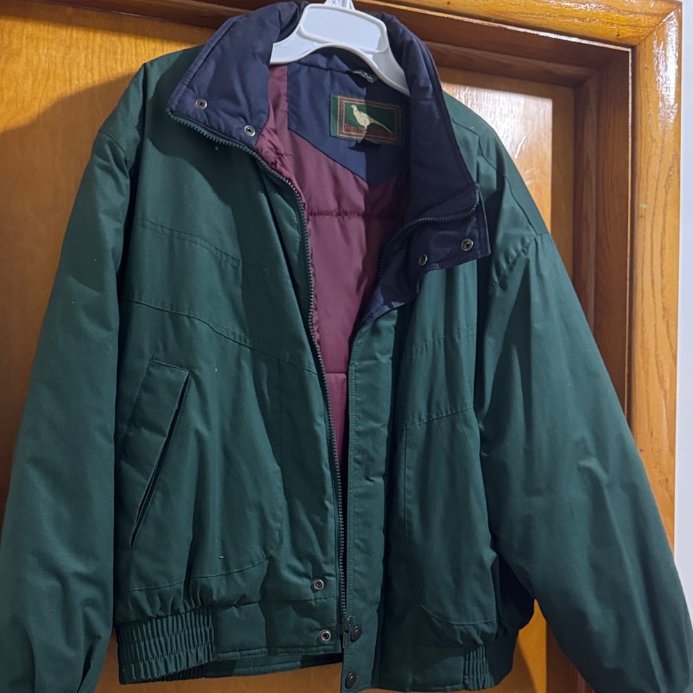 Vintage Field & Stream Green and Burgundy Puffer Jacket Mens L